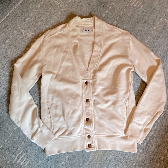 Pact Jackets & Blazers - Pact Women's Essential Vintage Button-Up Cardigan/Sweatshirt Jacket in Cream